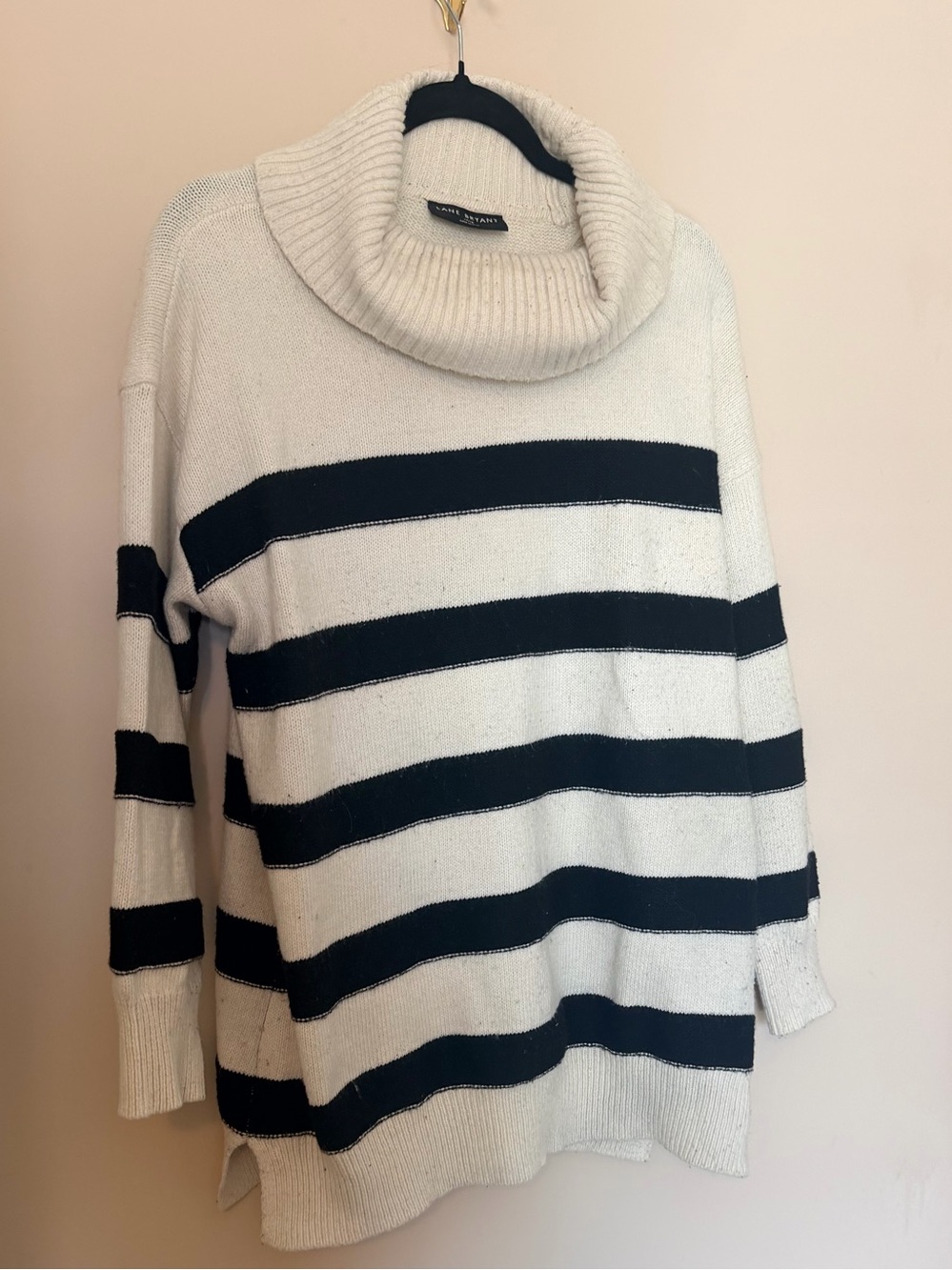 Lane Bryant Cream & Black Striped Cowl Neck Sweater